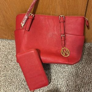 Never used red purse and matching red wallet
